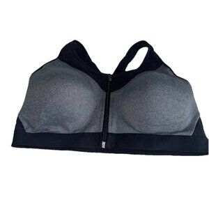 Avia High Impact Zip Front Sports Bra Sz XXL D-DD Black Gray Wire Free